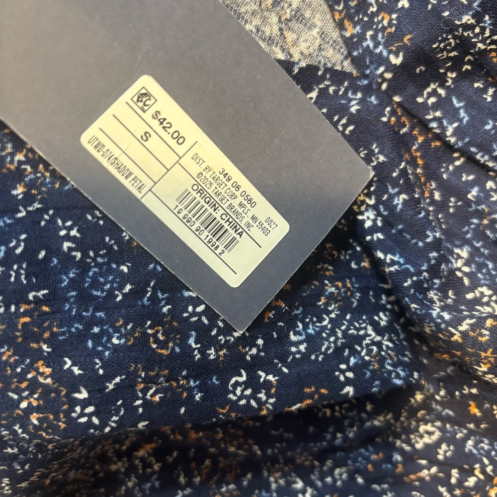 Universal Thread Navy Blue Floral Twist-Front Balloon Long-Sleeve Dress, Size S - Picture 4 of 6